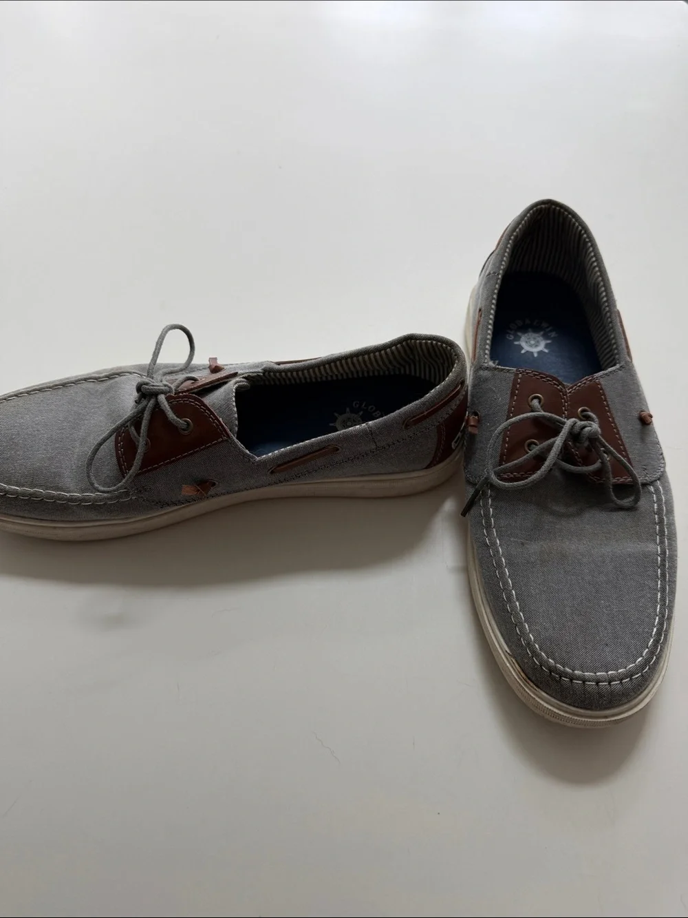 Global Win Grey Canvas Boat Shoes with Brown Trim